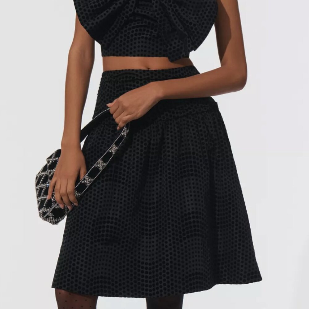 Maeve Anthropologie Taffeta Black Polk Dot Midi Skirt Size 4 NWT